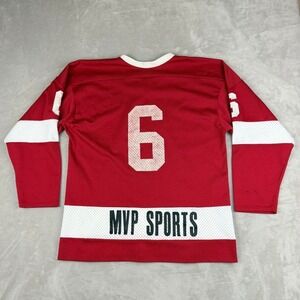 VTG Athletic Sewing Hockey Jersey Men L Red White Mesh #6 MVP Sports USA 90s